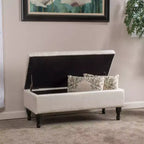 Okak Storage Ottoman Bench with Tufted Button Upholstered Multifunctional Footrest Stool Bed Bench with Spindle Wood Legs for Couch Bedroom