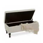 Okak Storage Ottoman Bench with Tufted Button Upholstered Multifunctional Footrest Stool Bed Bench with Spindle Wood Legs for Couch Bedroom