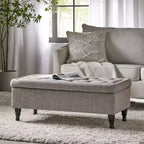 Okak Storage Ottoman Bench with Tufted Button Upholstered Multifunctional Footrest Stool Bed Bench with Spindle Wood Legs for Couch Bedroom