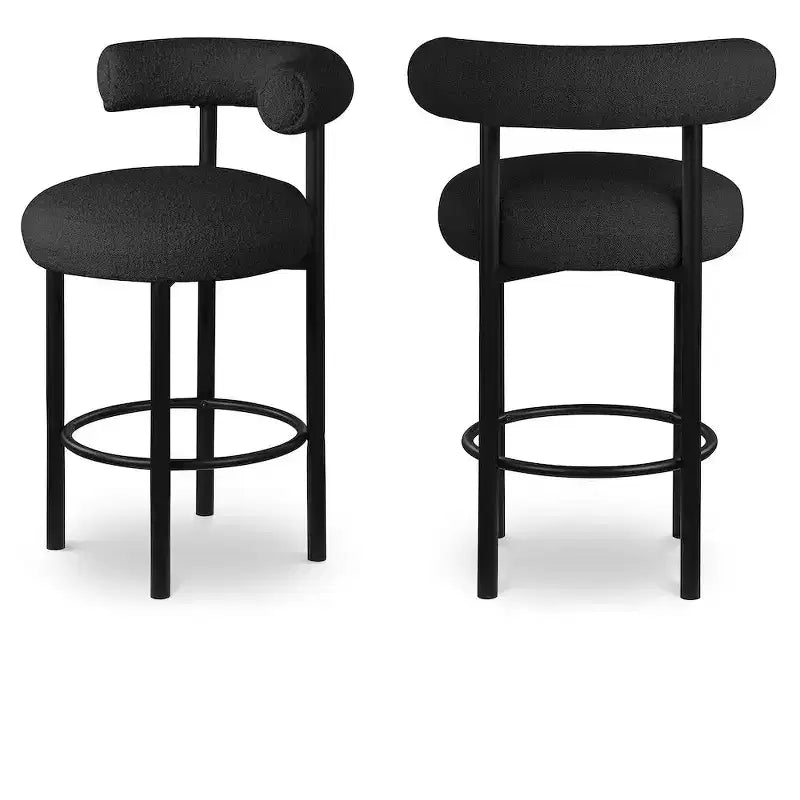Meridian Furniture,Bordeaux Black Boucle Fabric Stool, Set of 2