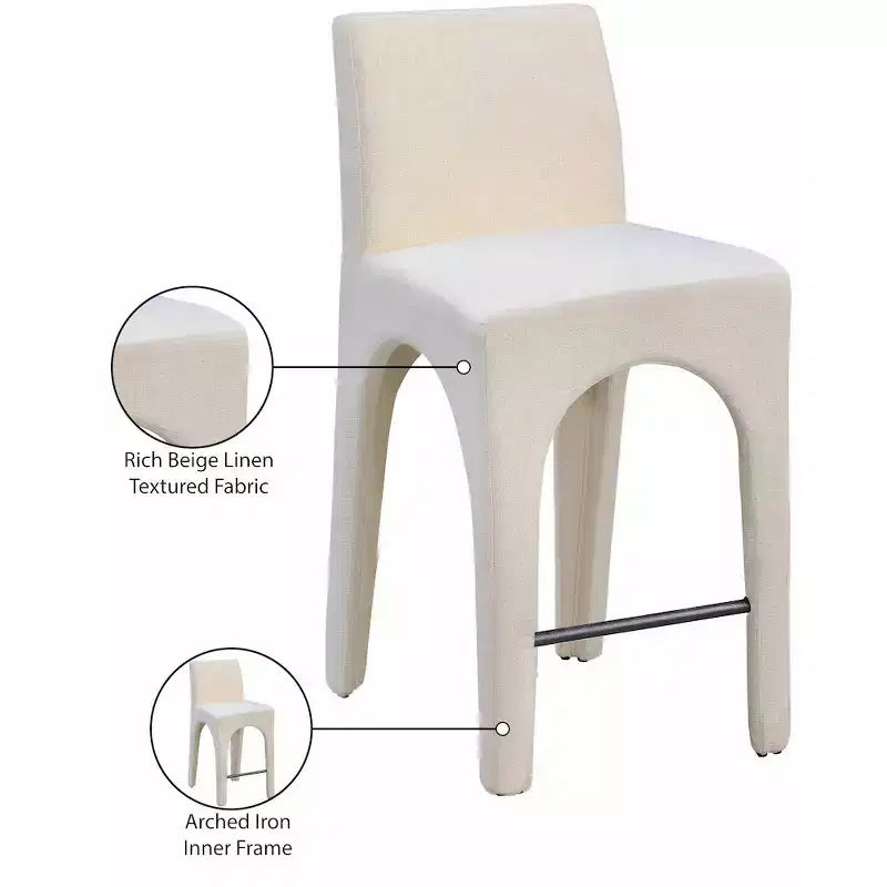 Meridian Furniture,Gramercy Beige Linen Textured Fabric Stool