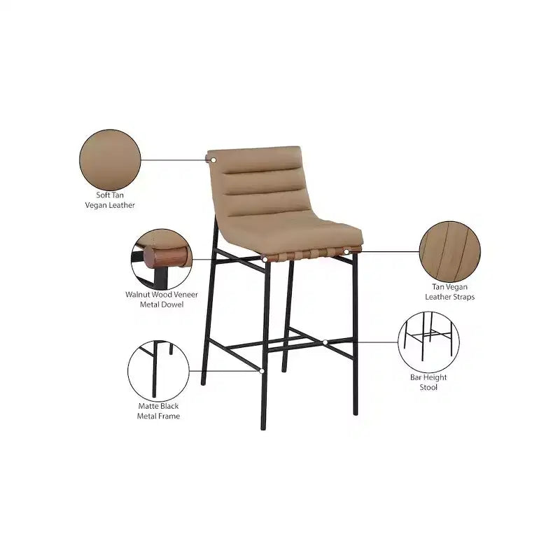 Meridian Furniture,Burke Tan Vegan Leather Bar Stool