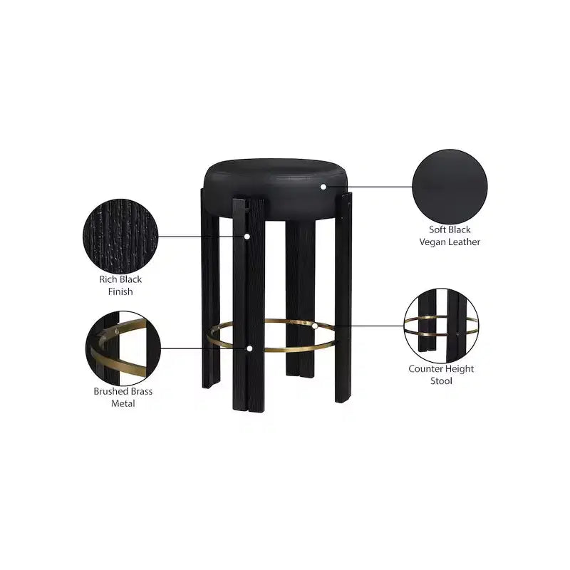 Meridian Furniture,Harrison Black Vegan Leather Counter Stool
