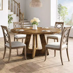 47-Inch Round Large Dining Table Set for 4 to 6, Farmhouse Dinner Table with Wooden Top and Legs - (No Chairs)