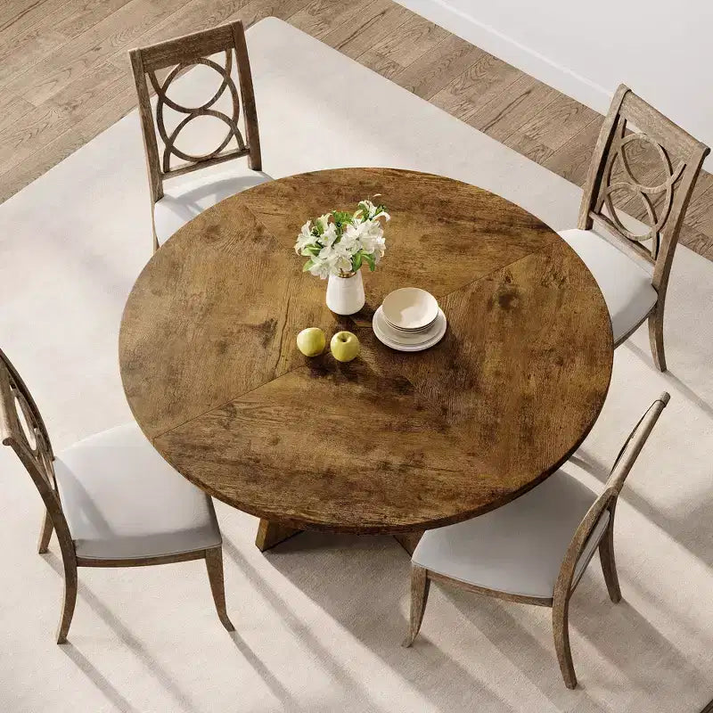 47-Inch Round Large Dining Table Set for 4 to 6, Farmhouse Dinner Table with Wooden Top and Legs - (No Chairs)