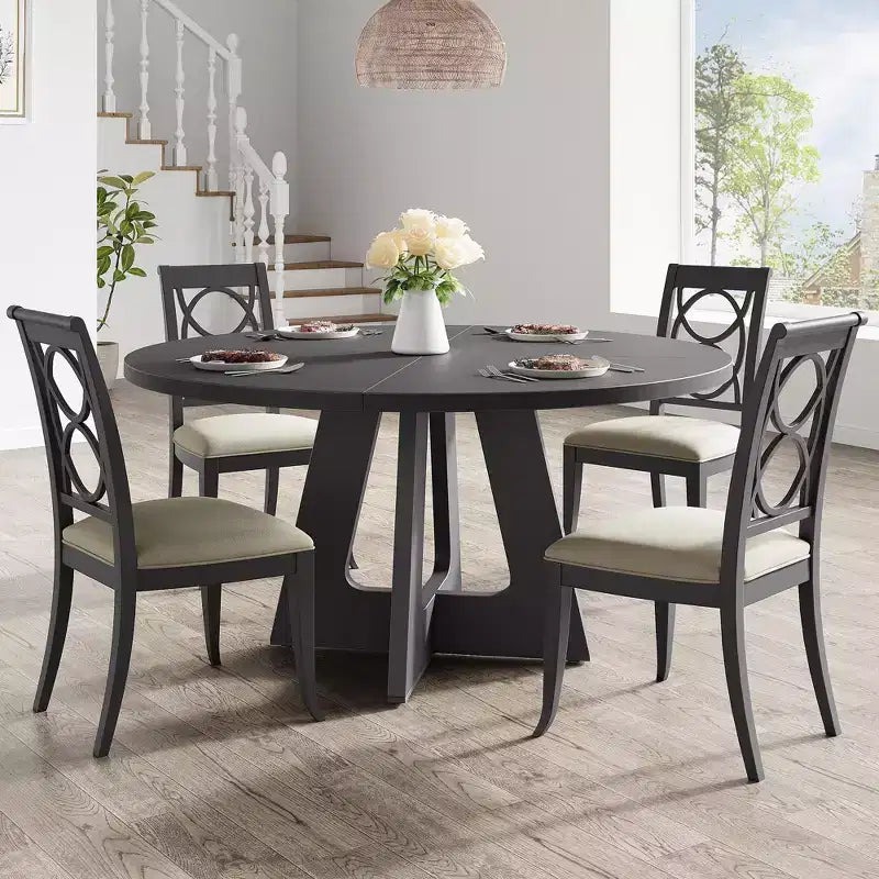 47-Inch Round Large Dining Table Set for 4 to 6, Farmhouse Dinner Table with Wooden Top and Legs - (No Chairs)