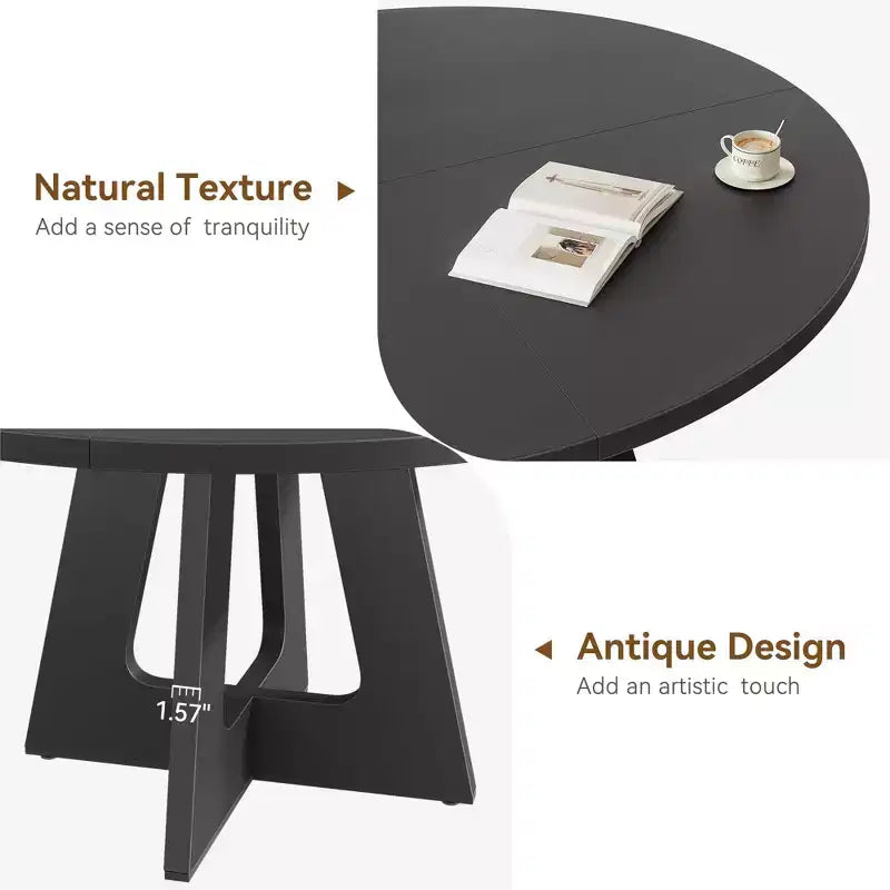 47-Inch Round Large Dining Table Set for 4 to 6, Farmhouse Dinner Table with Wooden Top and Legs - (No Chairs)