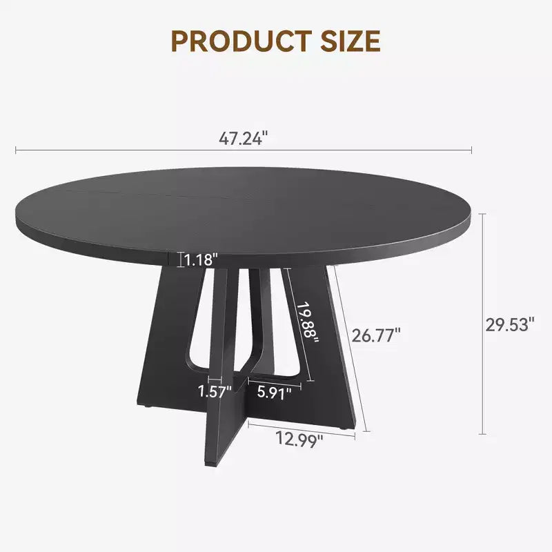 47-Inch Round Large Dining Table Set for 4 to 6, Farmhouse Dinner Table with Wooden Top and Legs - (No Chairs)