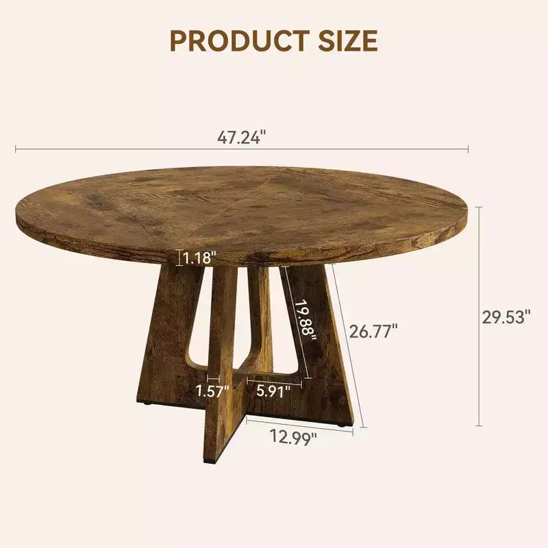 47-Inch Round Large Dining Table Set for 4 to 6, Farmhouse Dinner Table with Wooden Top and Legs - (No Chairs)