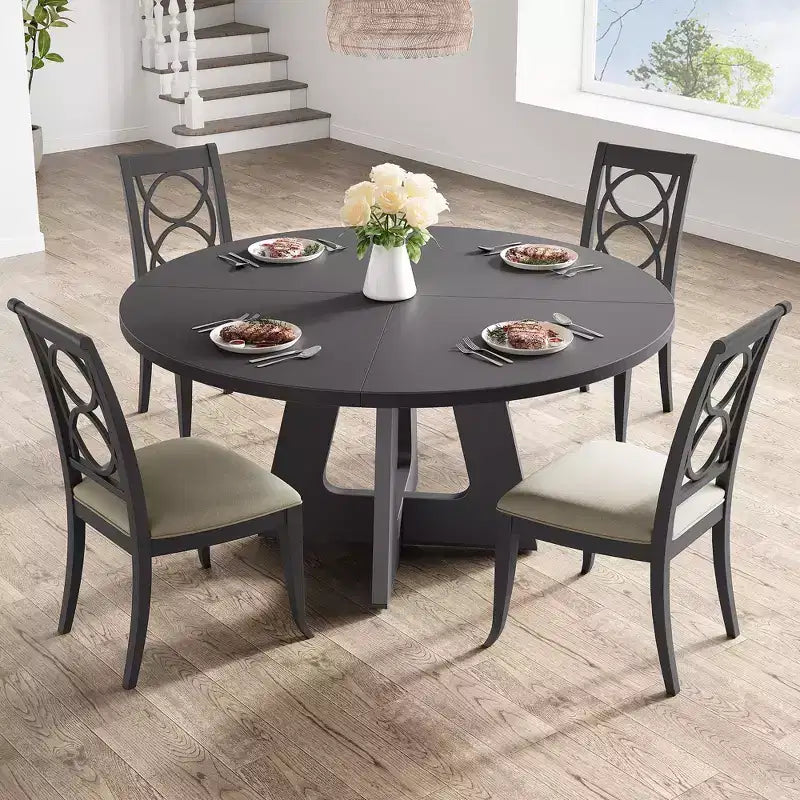 47-Inch Round Large Dining Table Set for 4 to 6, Farmhouse Dinner Table with Wooden Top and Legs - (No Chairs)