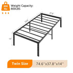 Karl Home 14 inch Height Twin Size Bed Frames Heavy Duty, Metal Platform Bed No Box Spring Needed