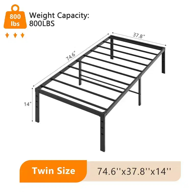 Karl Home 14 inch Height Twin Size Bed Frames Heavy Duty, Metal Platform Bed No Box Spring Needed