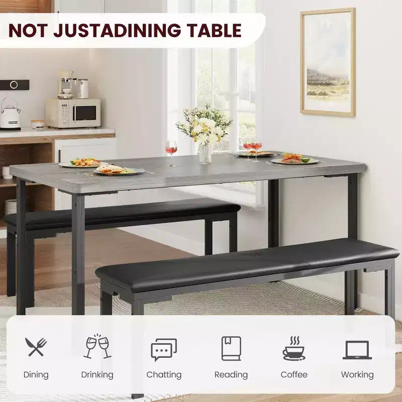 43'' Long Dining Table Set for 4, Rectangle Kitchen Table Set with 2 Upholstered Benches, 3-Piece Space-Saving Kitchen and Dining Room Furniture