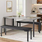43'' Long Dining Table Set for 4, Rectangle Kitchen Table Set with 2 Upholstered Benches, 3-Piece Space-Saving Kitchen and Dining Room Furniture