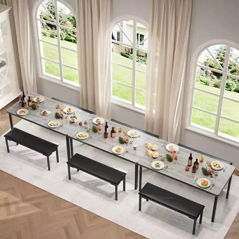 43'' Long Dining Table Set for 4, Rectangle Kitchen Table Set with 2 Upholstered Benches, 3-Piece Space-Saving Kitchen and Dining Room Furniture