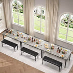 43'' Long Dining Table Set for 4, Rectangle Kitchen Table Set with 2 Upholstered Benches, 3-Piece Space-Saving Kitchen and Dining Room Furniture