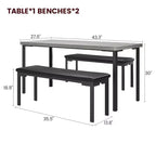43'' Long Dining Table Set for 4, Rectangle Kitchen Table Set with 2 Upholstered Benches, 3-Piece Space-Saving Kitchen and Dining Room Furniture