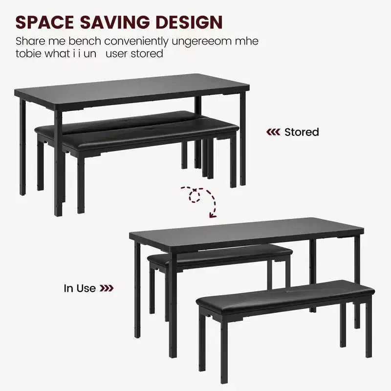 43'' Long Dining Table Set for 4, Rectangle Kitchen Table Set with 2 Upholstered Benches, 3-Piece Space-Saving Kitchen and Dining Room Furniture