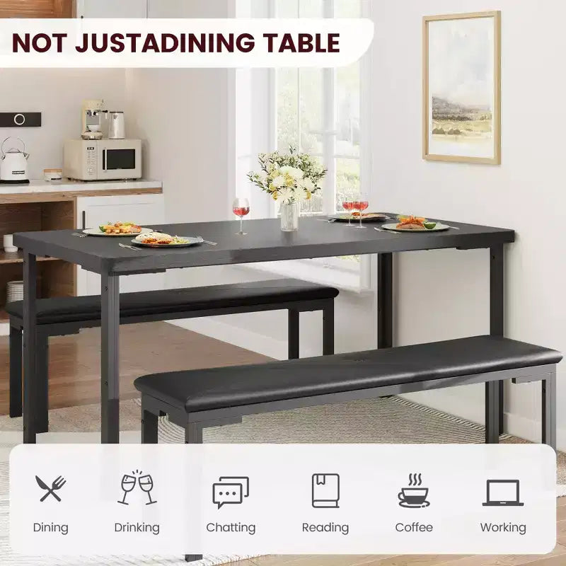 43'' Long Dining Table Set for 4, Rectangle Kitchen Table Set with 2 Upholstered Benches, 3-Piece Space-Saving Kitchen and Dining Room Furniture
