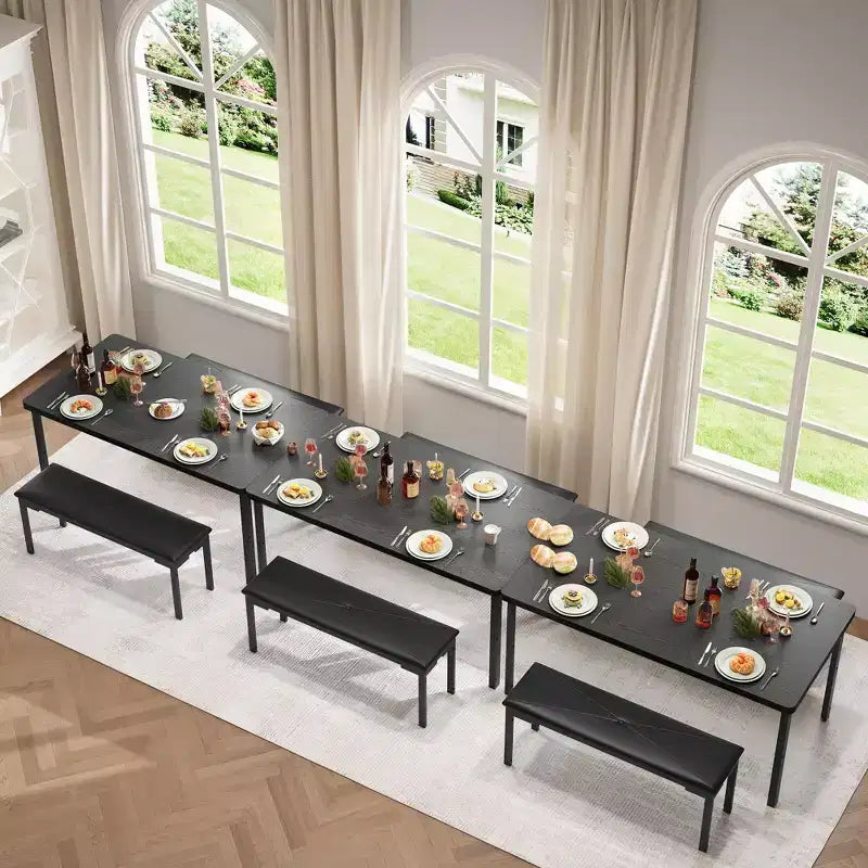 43'' Long Dining Table Set for 4, Rectangle Kitchen Table Set with 2 Upholstered Benches, 3-Piece Space-Saving Kitchen and Dining Room Furniture