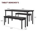 43'' Long Dining Table Set for 4, Rectangle Kitchen Table Set with 2 Upholstered Benches, 3-Piece Space-Saving Kitchen and Dining Room Furniture