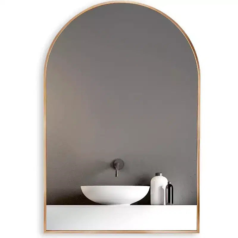 Gold Arched Bathroom Wall Mirror  Metal Frame