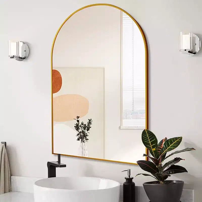 Gold Arched Bathroom Wall Mirror  Metal Frame