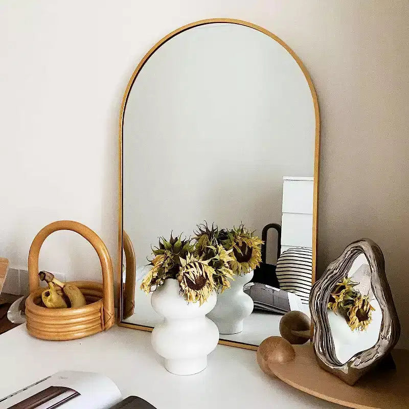Gold Arched Bathroom Wall Mirror  Metal Frame