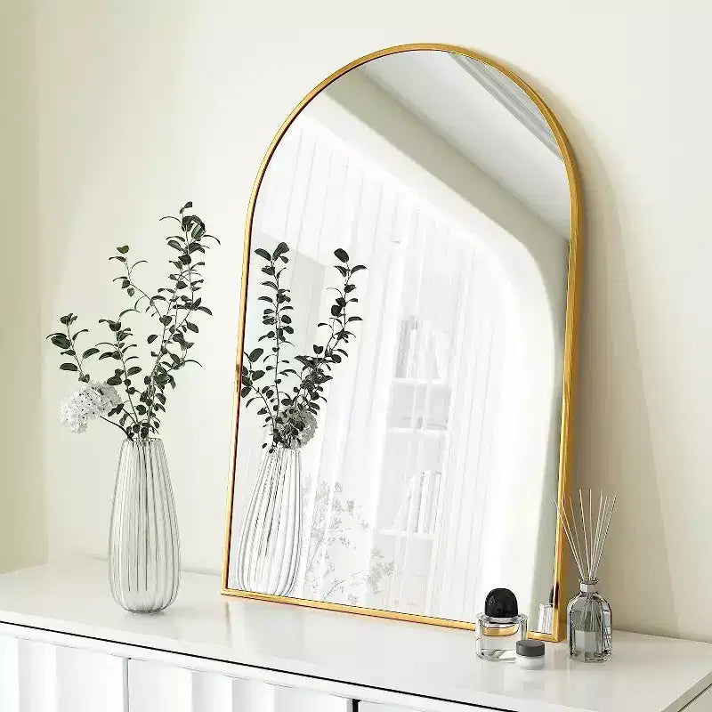 Gold Arched Bathroom Wall Mirror  Metal Frame
