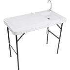 VINGLI Outdoor Folding Fish and Game Cleaning Table, Portable & Durable, Standard Garden Connection, Upgraded Drainage Hose, White