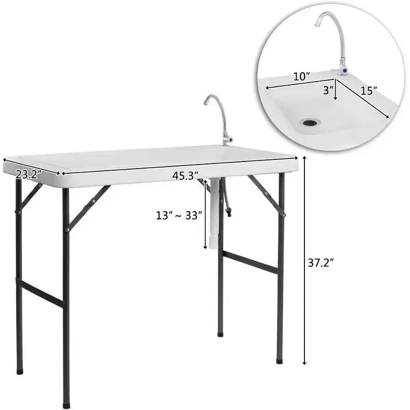 VINGLI Outdoor Folding Fish and Game Cleaning Table, Portable & Durable, Standard Garden Connection, Upgraded Drainage Hose, White