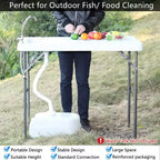 VINGLI Outdoor Folding Fish and Game Cleaning Table, Portable & Durable, Standard Garden Connection, Upgraded Drainage Hose, White