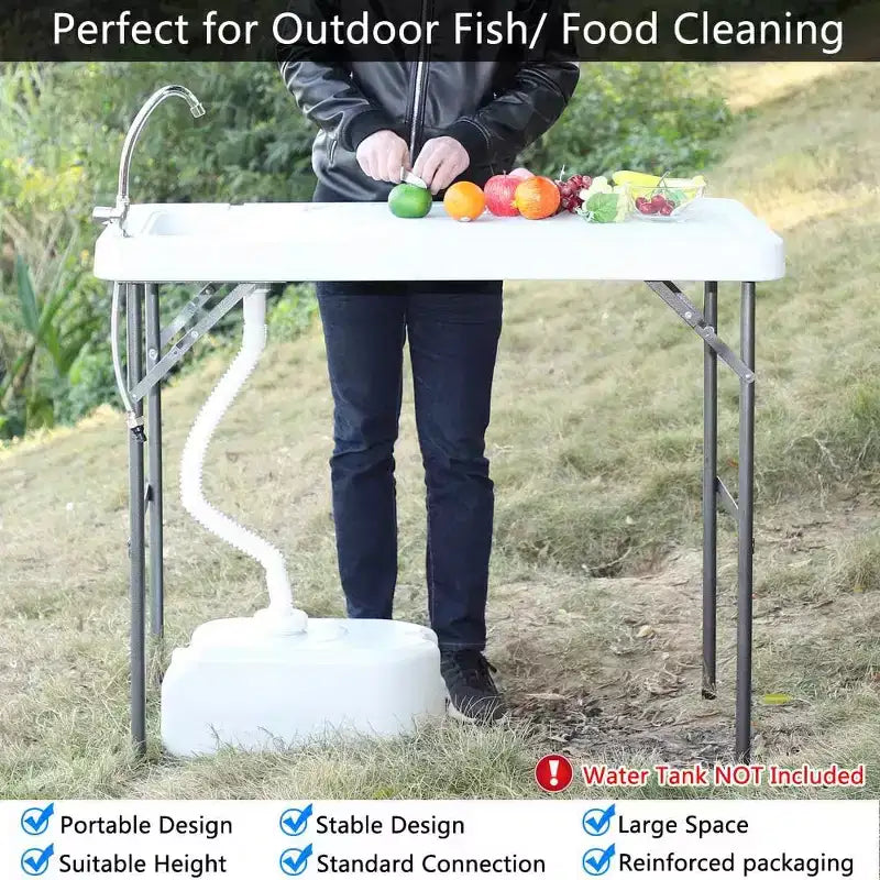 VINGLI Outdoor Folding Fish and Game Cleaning Table, Portable & Durable, Standard Garden Connection, Upgraded Drainage Hose, White