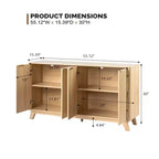 VINGLI Fluted Sideboard Buffet Cabinet with Storage, Storage Cabinet with Doors and Adjustable Shelves, Buffet for Kitchen, Natural Oak