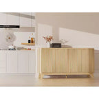 VINGLI Fluted Sideboard Buffet Cabinet with Storage, Storage Cabinet with Doors and Adjustable Shelves, Buffet for Kitchen, Natural Oak