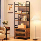 Acekool 70.9 Industrial Bookshelf with Drawers, 4-Tier Rustic Bookcase for Living Room, Bedroom, Home Office, Brown