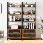 Acekool 70.9 Industrial Bookshelf with Drawers, 4-Tier Rustic Bookcase for Living Room, Bedroom, Home Office, Brown