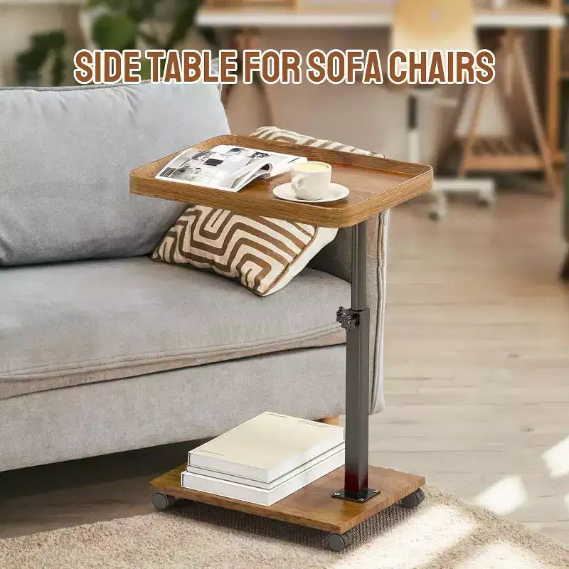 CuisinSmart C Shaped Side Table, Small Couch End Tables Adjustable Height with Swivel Top, TV Tray Desk with Wheels for Living Room, Bedroom, Couch