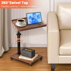 CuisinSmart C Shaped Side Table, Small Couch End Tables Adjustable Height with Swivel Top, TV Tray Desk with Wheels for Living Room, Bedroom, Couch