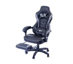 Sedia da gaming RadioShack nera e grigia, sedia ergonomica stile racing con altezza regolabile, poggiapiedi, supporto lombare e imbottitura confortevole