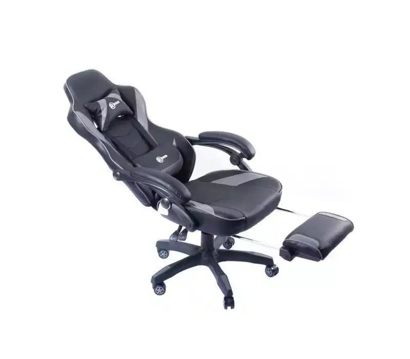 Sedia da gaming RadioShack nera e grigia, sedia ergonomica stile racing con altezza regolabile, poggiapiedi, supporto lombare e imbottitura confortevole