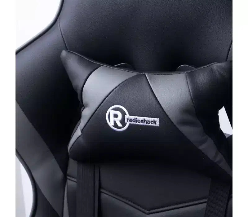 Sedia da gaming RadioShack nera e grigia, sedia ergonomica stile racing con altezza regolabile, poggiapiedi, supporto lombare e imbottitura confortevole