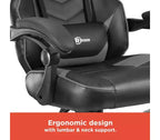 Sedia da gaming RadioShack nera e grigia, sedia ergonomica stile racing con altezza regolabile, poggiapiedi, supporto lombare e imbottitura confortevole