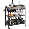 Acekool Bar Cart for Home, 3 Tier Rolling Cart with Removable Tray, Brown Gray Metal Frame, Serving Storage Shelves for Kitchen Dining