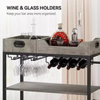 Carrello Bar Acekool per la casa, Carrello a 3 Livelli con Vassoio Rimovibile, Struttura in Metallo Marrone Grigio, Ripiani di Servizio per Cucina Sala da Pranzo