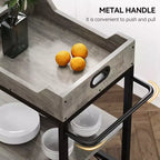 Carrello Bar Acekool per la casa, Carrello a 3 Livelli con Vassoio Rimovibile, Struttura in Metallo Marrone Grigio, Ripiani di Servizio per Cucina Sala da Pranzo