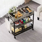 Carrello Bar Acekool per la casa, Carrello a 3 Livelli con Vassoio Rimovibile, Struttura in Metallo Marrone Grigio, Ripiani di Servizio per Cucina Sala da Pranzo