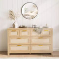 Dresser with 8 Drawers, Boho Modern Wooden Chest C Space-Saving Storage for Bedroom, Rattan & Lacquered Finish
