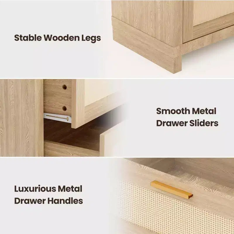 Cassettiera con 8 cassetti, comò moderno in legno stile boho, salvaspazio per camera da letto, finitura in rattan e laccata