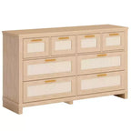 Cassettiera con 8 cassetti, comò moderno in legno stile boho, salvaspazio per camera da letto, finitura in rattan e laccata
